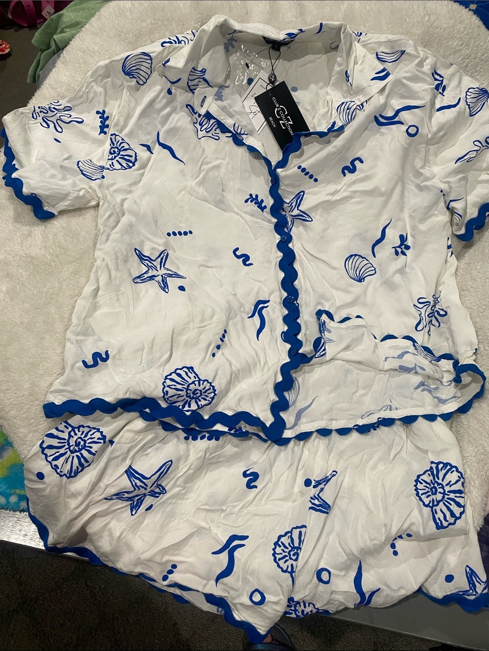 Club Z Collection Romper 2-Piece Shorts & Top, Royal Blue & White Seashell